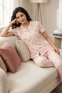 Zivame Beach Dreamer Knit Poly Pyjama Set - Soft Pink — thumbnail 5